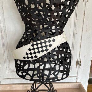 Vintage Ginny Johansen Black & White Leather Checked Belt